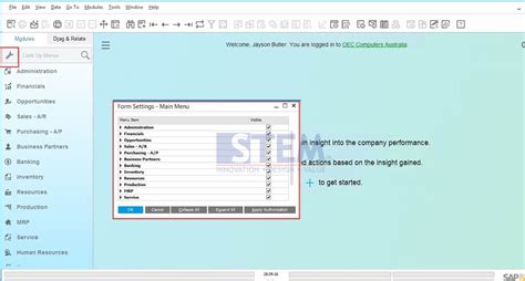 How To Show And Hide Sap Business One Side Menu Sap Business One Indonesia Tips Stem Sap