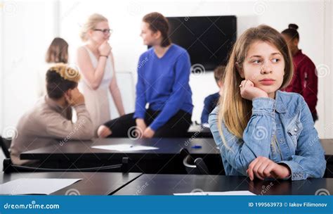 Girl Student Being Shy Among Classmates Stock Image Image Of