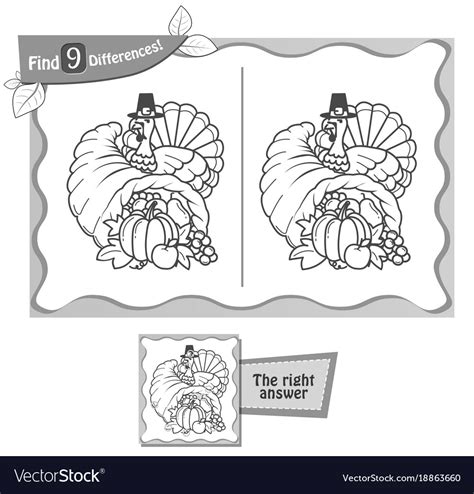 Find 9 Differences Game Thanksgiving Royalty Free Vector