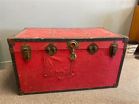 Large Red Vintage Steamer Trunk Plots And Pickles