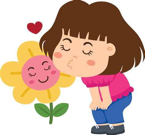 Kid Girl Smelling Flower Vector Illustration 8152136 Vector Art At Vecteezy