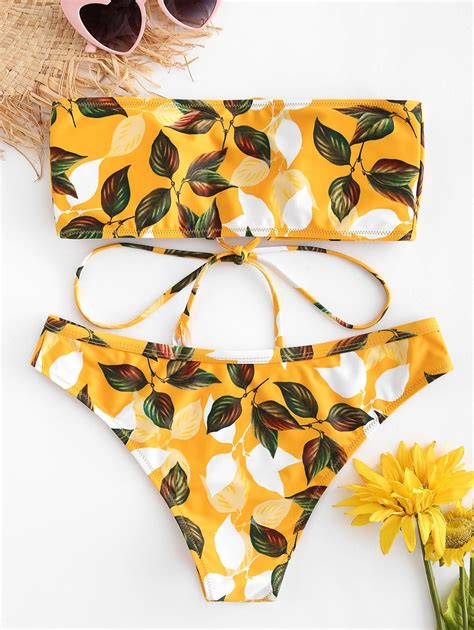 Lace Up Leaf Bikini Set Rubber Ducky Yellow Affiliate Bikini