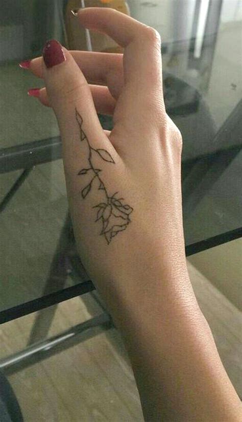 Small Black Rose Finger Tattoo Ideas For Women Floral Flower Outline