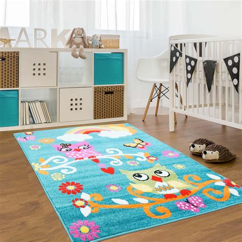 Ladole Rugs Owl Blue Kids Playroom Nursery Area Rug Carpet 78 X 104