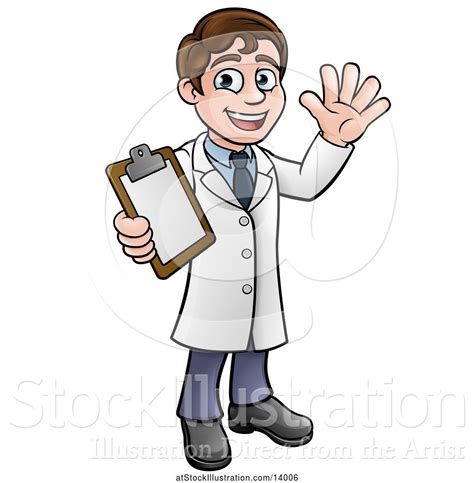 Vector Illustration Of Cartoon Young Male Scientist Holding A Clipboard