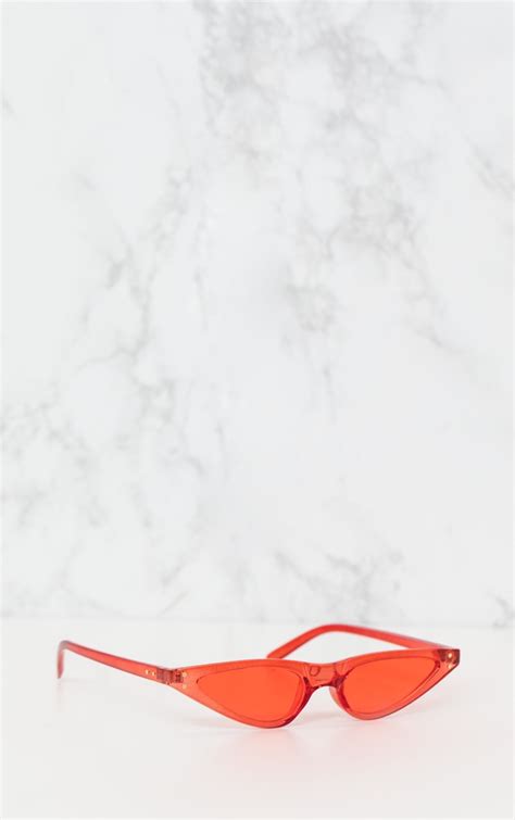 Red Cat Eye Skinny Sunglasses Accessories Prettylittlething