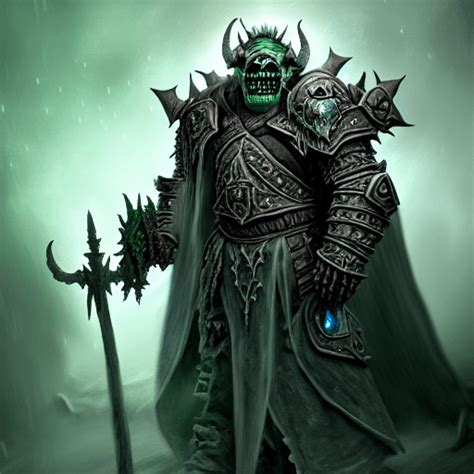 Realistic Haunted Bog Orc Lich King In Jade Armor By Camile Corot