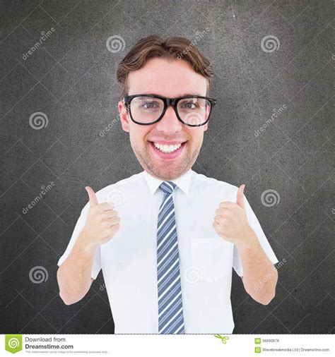 Composite Image Of Geeky Businessman With Thumbs Up Stock Photo Image