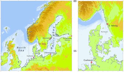 Map Of The Baltic And North Seas A Five Tide Gauge Stations For Download Scientific Diagram