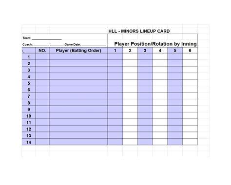 Free Baseball Lineup Card Template Sample Professional
