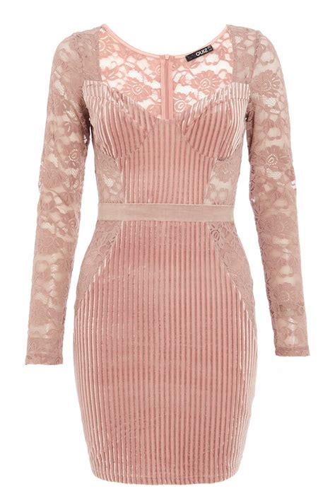 Pink Velvet Lace Bodycon Dress Quiz Clothing