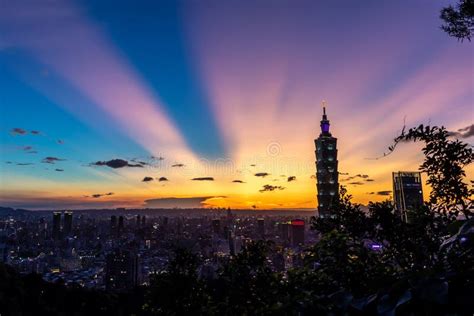 Sunset In Beautiful Colours Over Taipei Taiwan Stock Photo Image Of