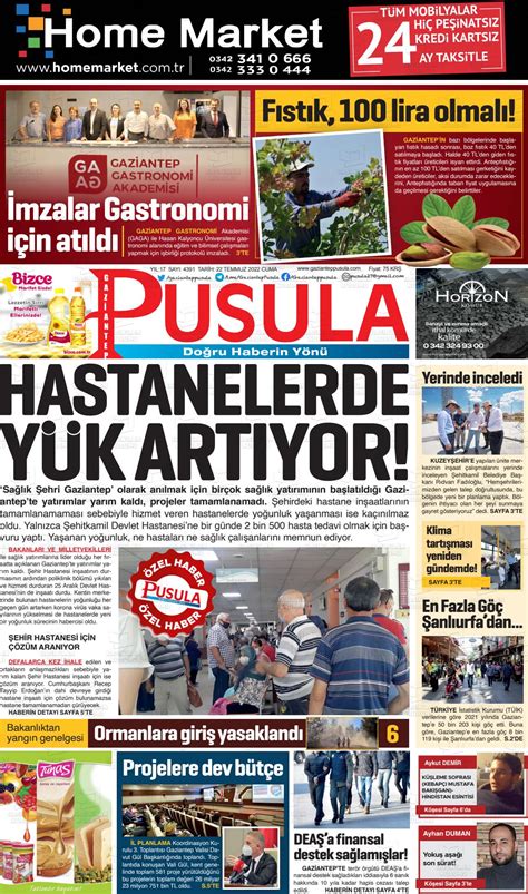 22 Temmuz 2022 tarihli Gaziantep Pusula Gazete Manşetleri