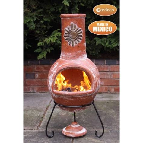 Gardeco Large Sol Mexican Chiminea In Rustic Orange Chiminea Clay