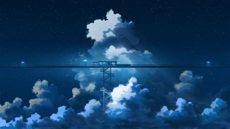 Nomed613 on twitter night life background by. train-station-anime-landscape-fantasy-clouds-scenic-stars | Clouds, Anime scenery, Scenic