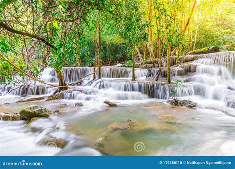 Huay Mae Kamin Waterfall At Kanchanaburi In Thailand Stock Photo