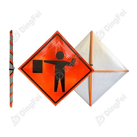 Flagger Ahead Roll Up Traffic Sign Prismatic Reflective Film Pvc