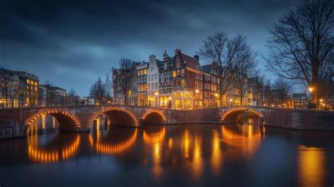 Man Made Amsterdam Cities Netherlands Night Water