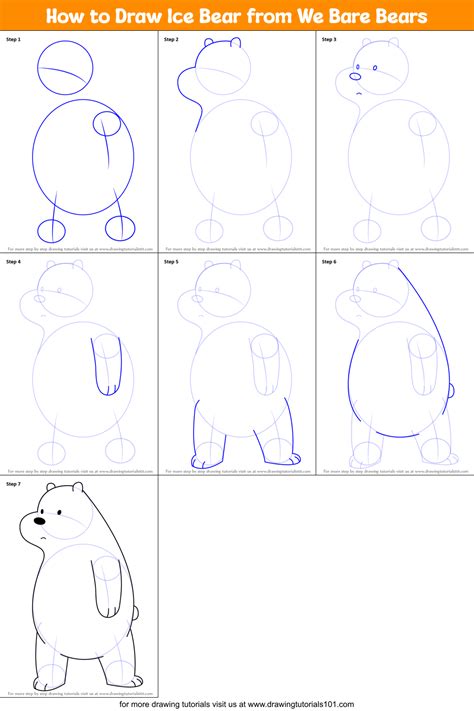 how to draw ice bear from we bare bears printable step by step drawing sheet
