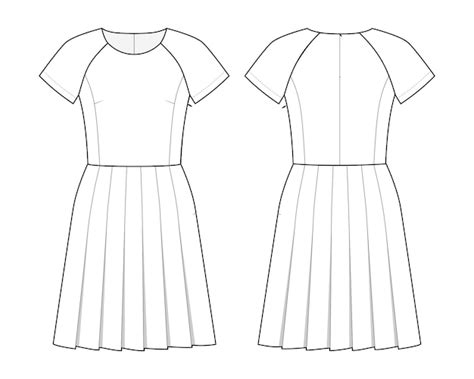 premium vector fashion technical drawing of dress with pleated skirt