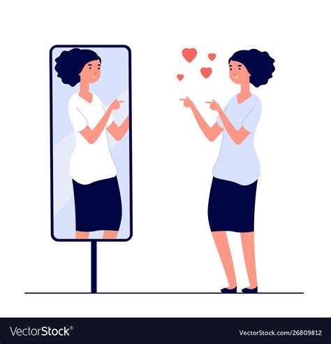 Woman At Mirror Mirrored Happy Girl Cartoon Vector Image