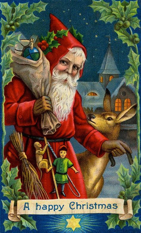 Superb Edwardianvictorian Santa Claus In Blue Night Sky Etsy Victorian Christmas Cards