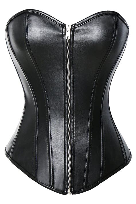 Atomic Black Classic Faux Leather Zipper Corset In 2021 Black Leather