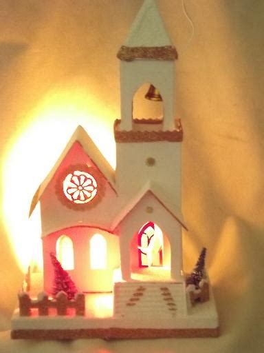 Vintage Putz Scene Christmas Church Music Box W Electric Candle Light