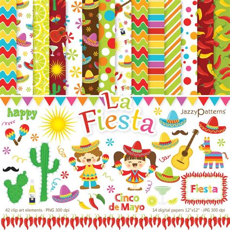 Fiesta Clip Art And Digital Paper Pack Dk004 Instant Download Etsy