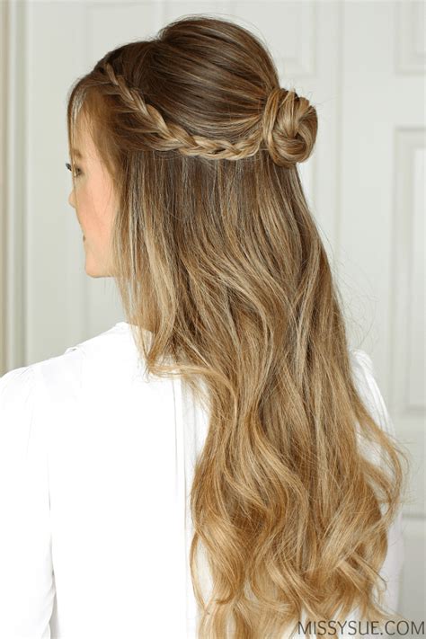 Spice up your typical half bun hairstyle with an added braid on the side. Half Up Braid Wrapped Bun | Fsetyt com