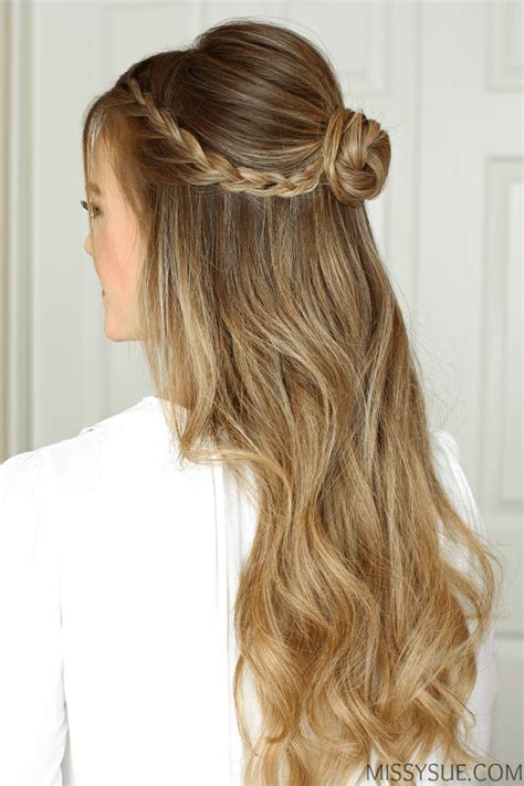 This half up half down wedding hairstyle is a good choice for girls with short hair. Half Up Braid Wrapped Bun | Fsetyt com