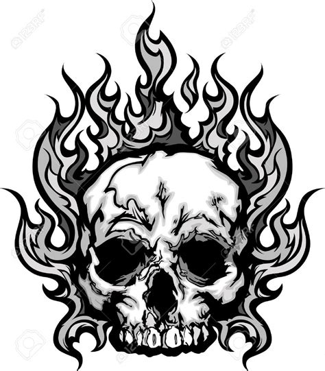 Skull On Fire With Flames Illustration Girly Skull Tattoos Skull