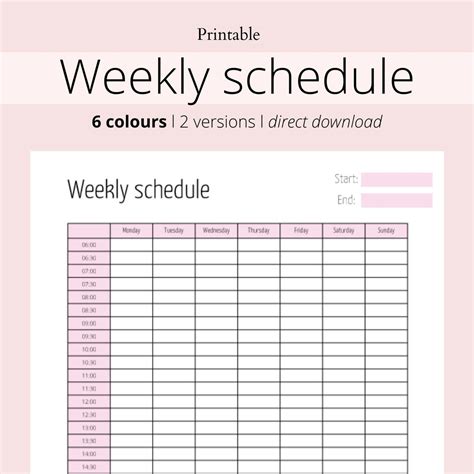 Simple Weekly Schedule Half Hour Worksheet Digital Download Etsy