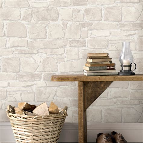 Grey Metallic Wallpaper Brick And Stone Designer Wallpaper Slate