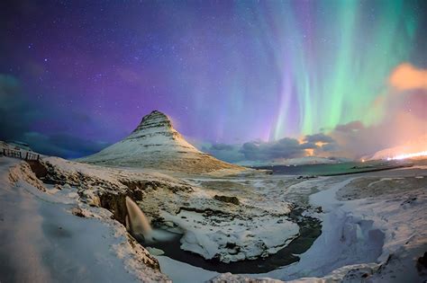 Fotos Von Kirkjufell Island Polarlicht Berg Natur Himmel Schnee