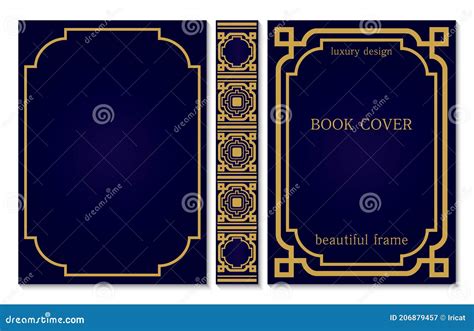 Book Cover And Spine Design Template Decorative Golden Frame Or Border