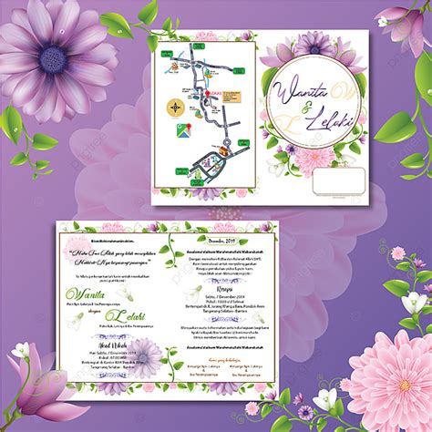 Undangan Pernikahan Bunga Ungu Elegan Template Download On Pngtree
