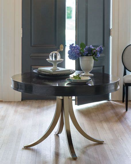 Classic chevron dining table base. Bernhardt Haven 48" Round Dining Table with Vintage Nickel ...