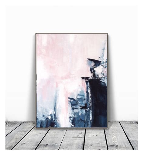 Pink And Navy Blue Triptych Wall Art Set Of 3 Prints Abstract Etsy Canada