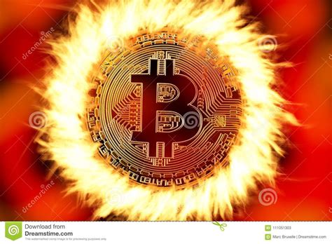 Bitcoin Coin On Fire Stock Image Image Of Digital Burning 111051303