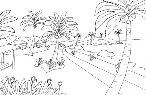 Sketsa Mewarnai Pemandangan Kebun Gambarmewarnai Sketch Coloring Page