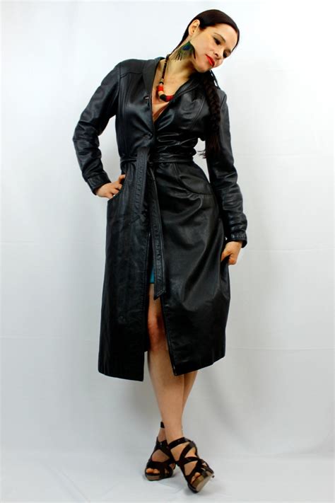 fitted black leather trench coat streamlined sexy black