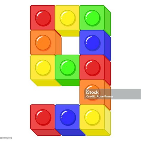 Block Number 9 In Colorful Blocks Drawing Stock Illustration Download Image Now Abstract