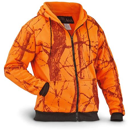 Wfs Mens Thermal Lined Fleece Blaze Orange Camo Hooded
