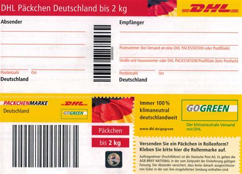 Welche länge hat sie und wo muss man die postnummer angeben? DHL Päckchen Versandmarke bis 2kg freigemacht Versandlabel ...