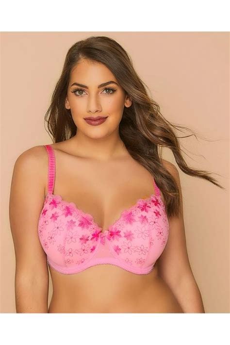 Pink Floral Embroidered Bra With Underwiring And Padded Cups Yours Clothing