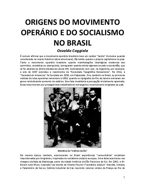 (PDF) As Origens do Movimento Operário e Socialista no Brasil | Osvaldo ...