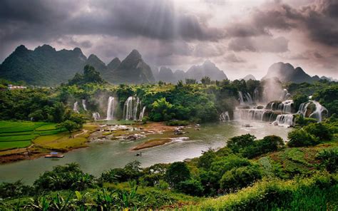 Detian Waterfall Daxin County Guangxi China Desktop Wallpaper Hd 2880x1800