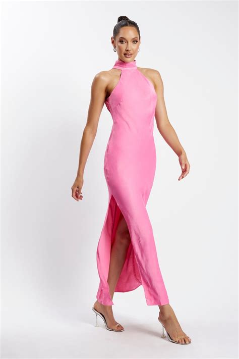 Claire Satin Drape Back Maxi Dress Pink In 2022 Pink Maxi Dress