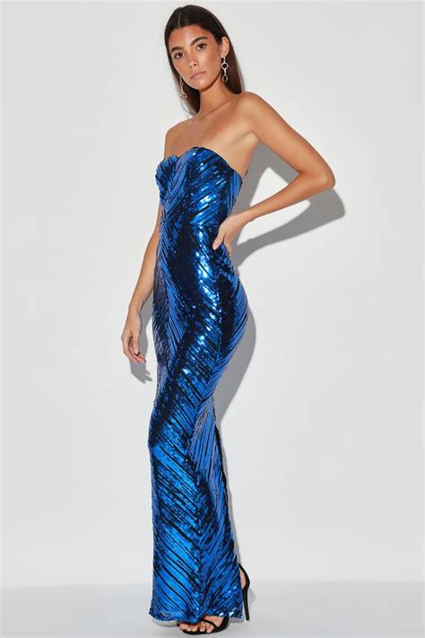 shimmering lights blue sequin strapless maxi dress women dresses classy pageant dresses